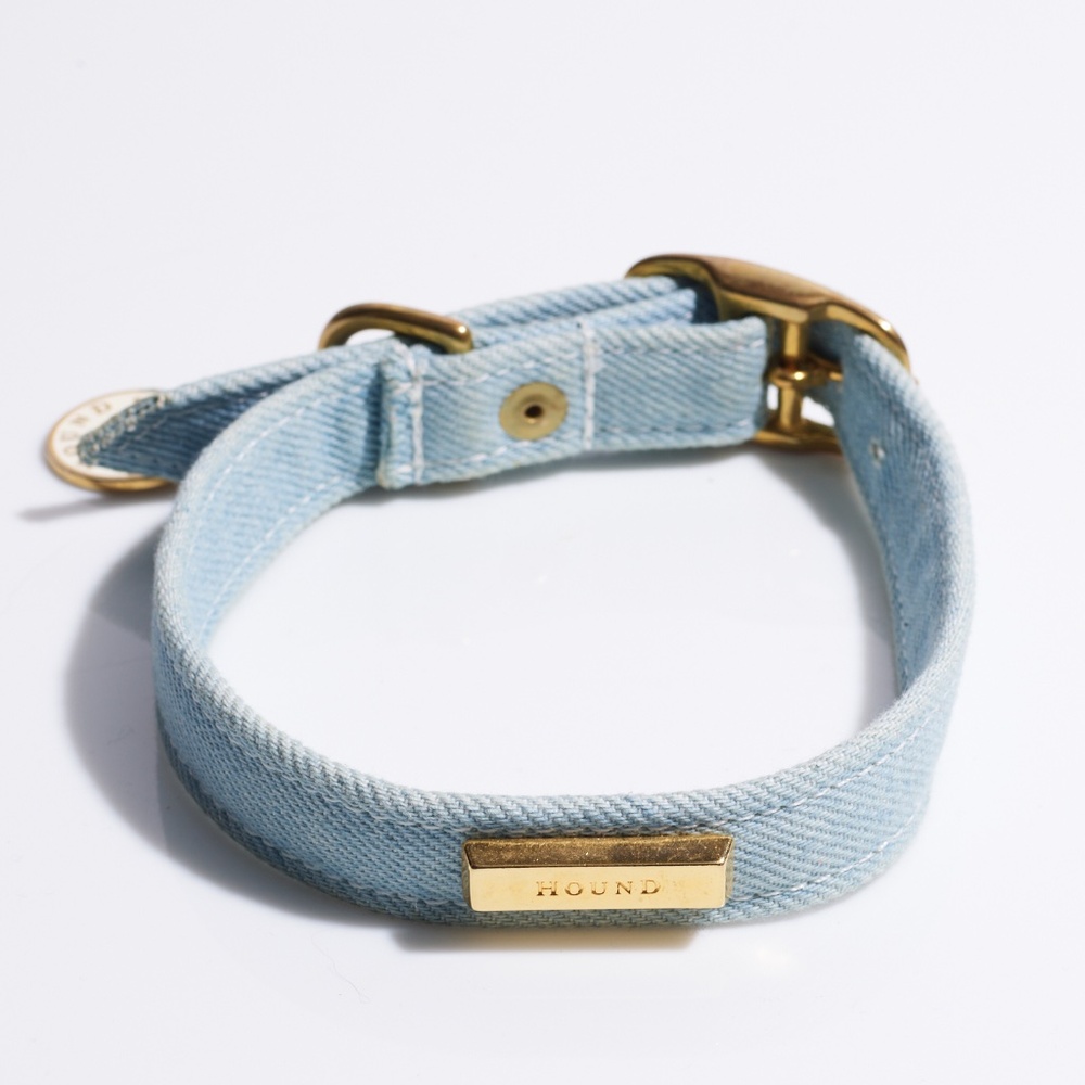 Denim Dog Collar by Hound Collection with Gold Bar Logo